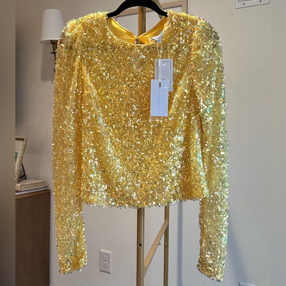 Endless Rose Sequined Long Sleeve Yellow Top NWT- Size Small - Picture 1 of 5